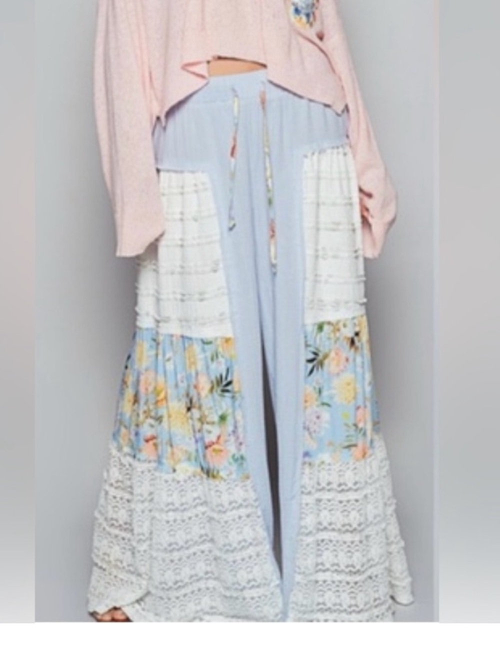 POL Ruffles of Bloom High Rise Cotton Wide Leg Blue Bottoms. - Picture 2 of 2